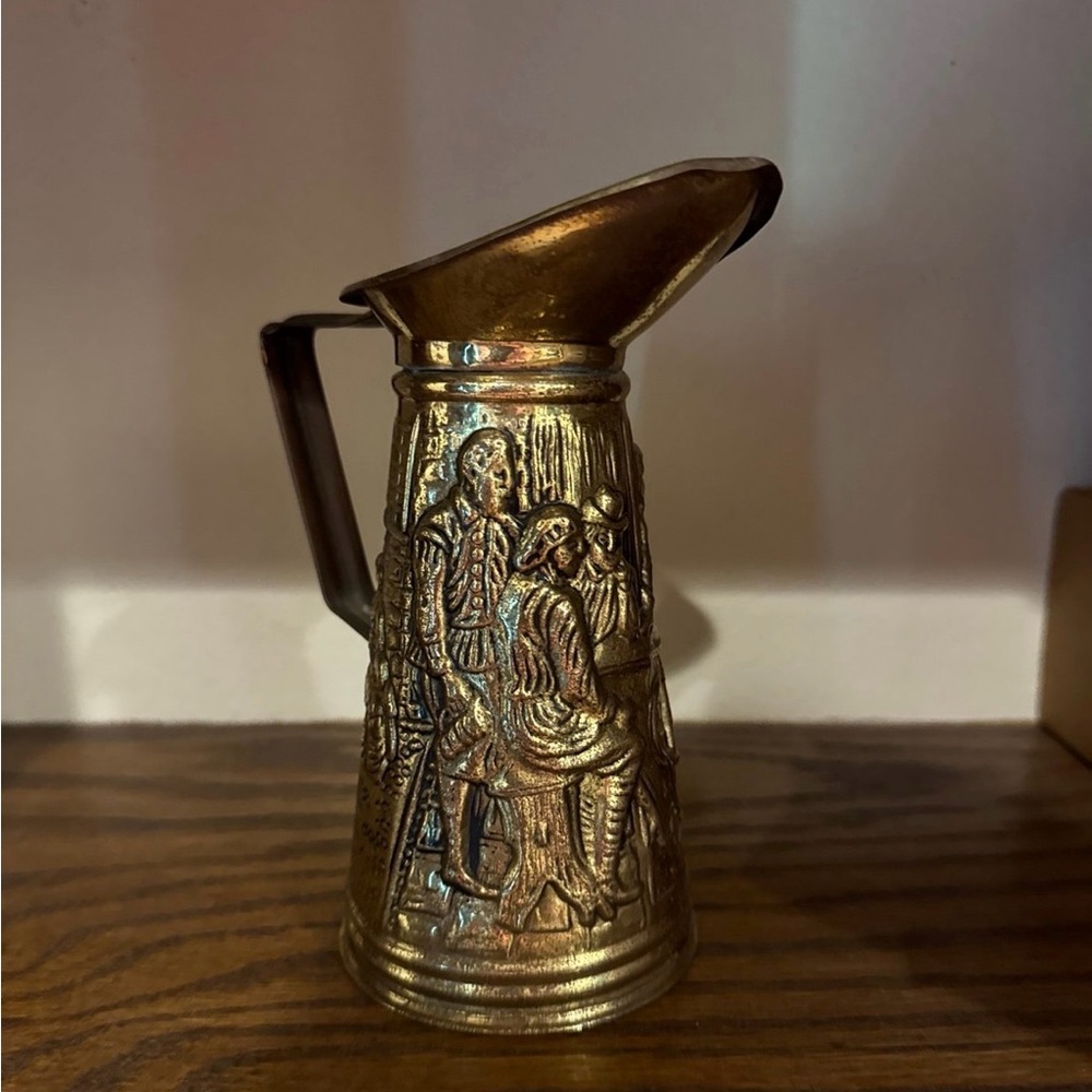 Decorative Embossed Metal Pitcher - Gold Tone